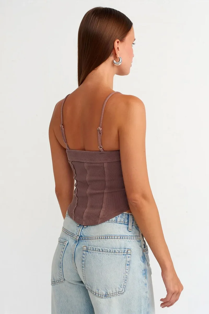 Dilvin Mauve Purple DILVIN Ribbed Square-Neck Crop Top for Women | Best Price UAE