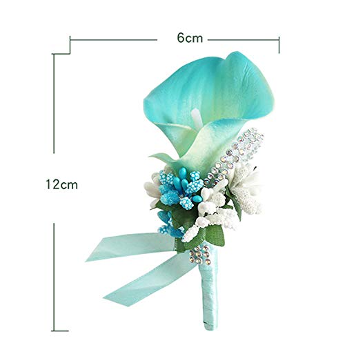 ChezMax Calla Lily Blue Boutonniere Handmade Silk Flower with Ribbon Corsage for Bride Groom Wedding Party 6 Packs - Image 2