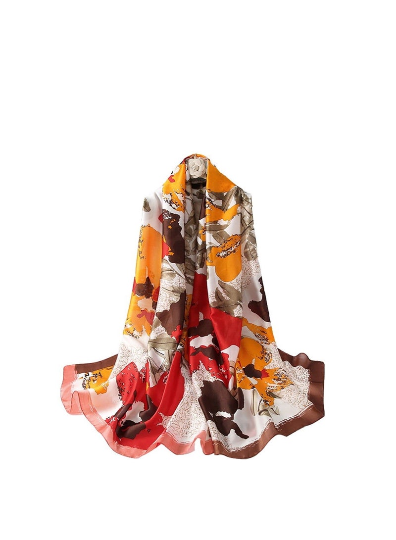SYOSI Silk Scarf Women Shawl Colorful Scarf, Lightweight Floral Printed Scarves, Chiffon Scarf, Fashion Fringed Shawl Wraps, Vintage Bridal Scarf, Neckerchief Head Wrap Orange - Image 1