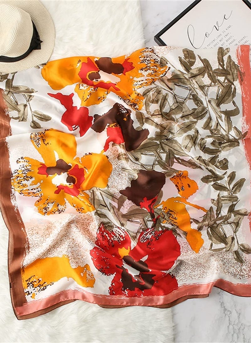 SYOSI Silk Scarf Women Shawl Colorful Scarf, Lightweight Floral Printed Scarves, Chiffon Scarf, Fashion Fringed Shawl Wraps, Vintage Bridal Scarf, Neckerchief Head Wrap Orange - Image 3