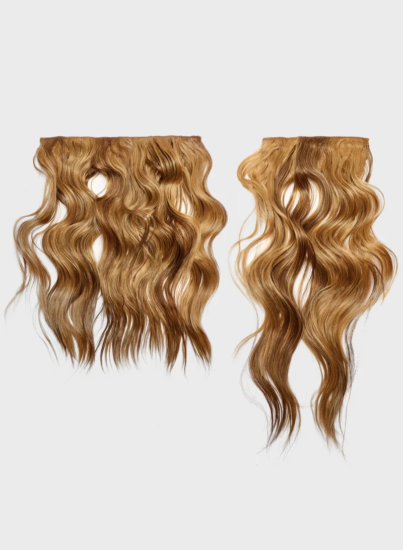 LullaBellz Super Thick 16" 5 Piece Brushed Out Wave Clip In Hair Extensions -26/613X/M30 Mellow Brown