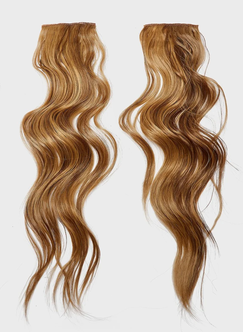 LullaBellz Super Thick 16" 5 Piece Brushed Out Wave Clip In Hair Extensions -26/613X/M30 Mellow Brown
