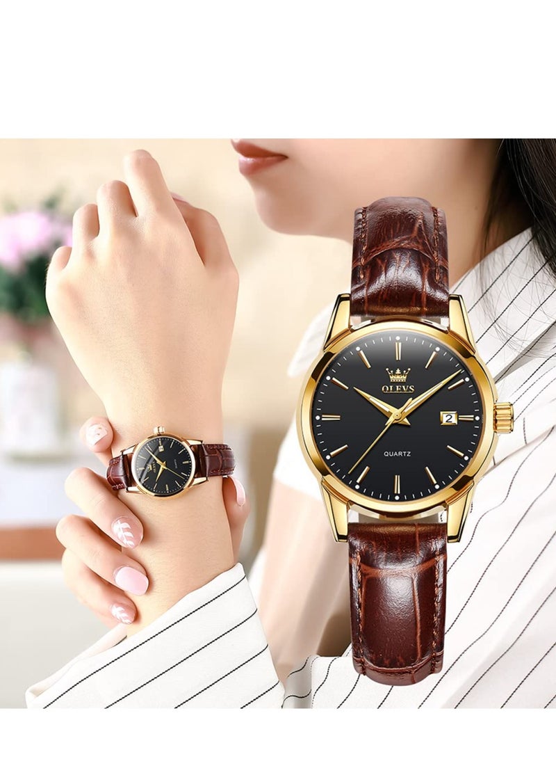 أوليفز ساعة OLEVS للسيدات أنيقة من الجلد البني كرونوغراف - Image 1