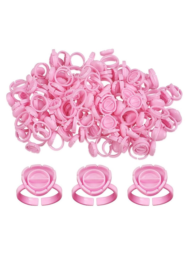 ULHYC 100PCS Lashes Glue Ring, Disposable Glue Ring, Plastic Makeup Glue Holder Rings for Eyelash Extension Supplies (Pink) - Image 1