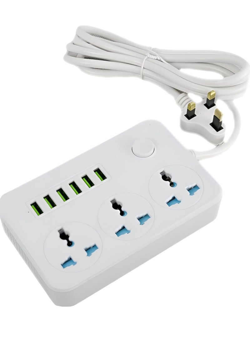 Generic "Power Strips Extension Cord: 3 Outlets and 6 USB Ports Heavy Duty Universal Extension Socket for Office, Home, and Kitchen – Copper Clad Aluminum Wire (White)"  - Image 1