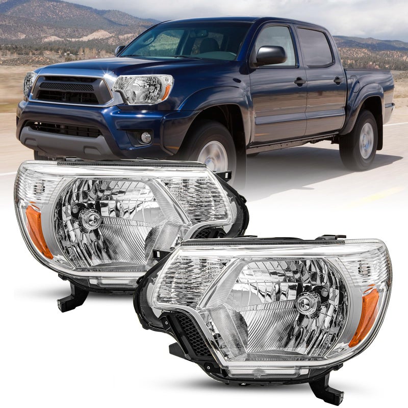 SOCKIR Compatible with 20122015 Toyota Tacoma Headlight Assembly Passenger Driver SideFor Toyota Tacoma Headlight Halogen ModelChrome Housing with Amber Reflector - Image 3
