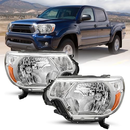 SOCKIR Compatible with 20122015 Toyota Tacoma Headlight Assembly Passenger Driver SideFor Toyota Tacoma Headlight Halogen ModelChrome Housing with Amber Reflector - Image 1