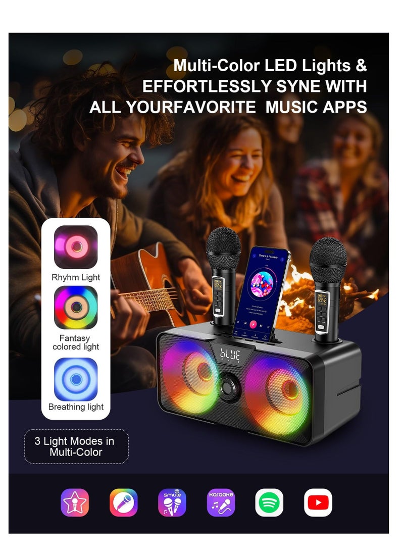 Karaoke Machine with 2 UHF Wireless Microphones for Adults Kids, Portable Bluetooth Singing PA Speaker System with LED Lights  for Home Party, Karaoke, Wedding, Birthday - Image 2