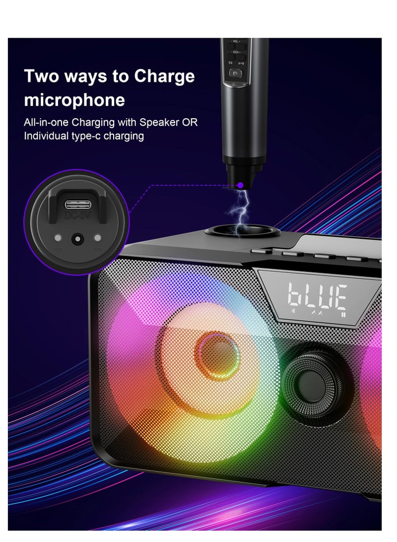 Karaoke Machine with 2 UHF Wireless Microphones for Adults Kids, Portable Bluetooth Singing PA Speaker System with LED Lights  for Home Party, Karaoke, Wedding, Birthday - Image 3