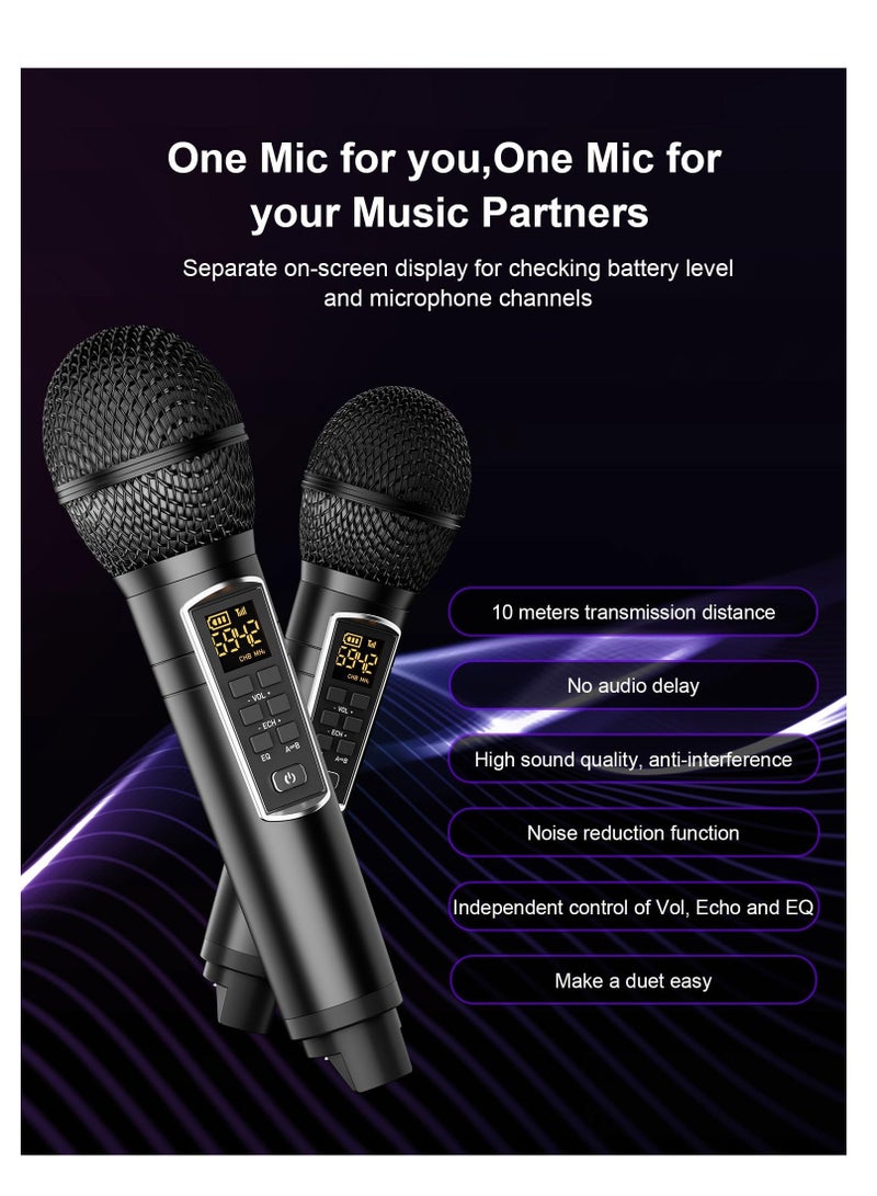 Karaoke Machine with 2 UHF Wireless Microphones for Adults Kids, Portable Bluetooth Singing PA Speaker System with LED Lights  for Home Party, Karaoke, Wedding, Birthday - Image 5