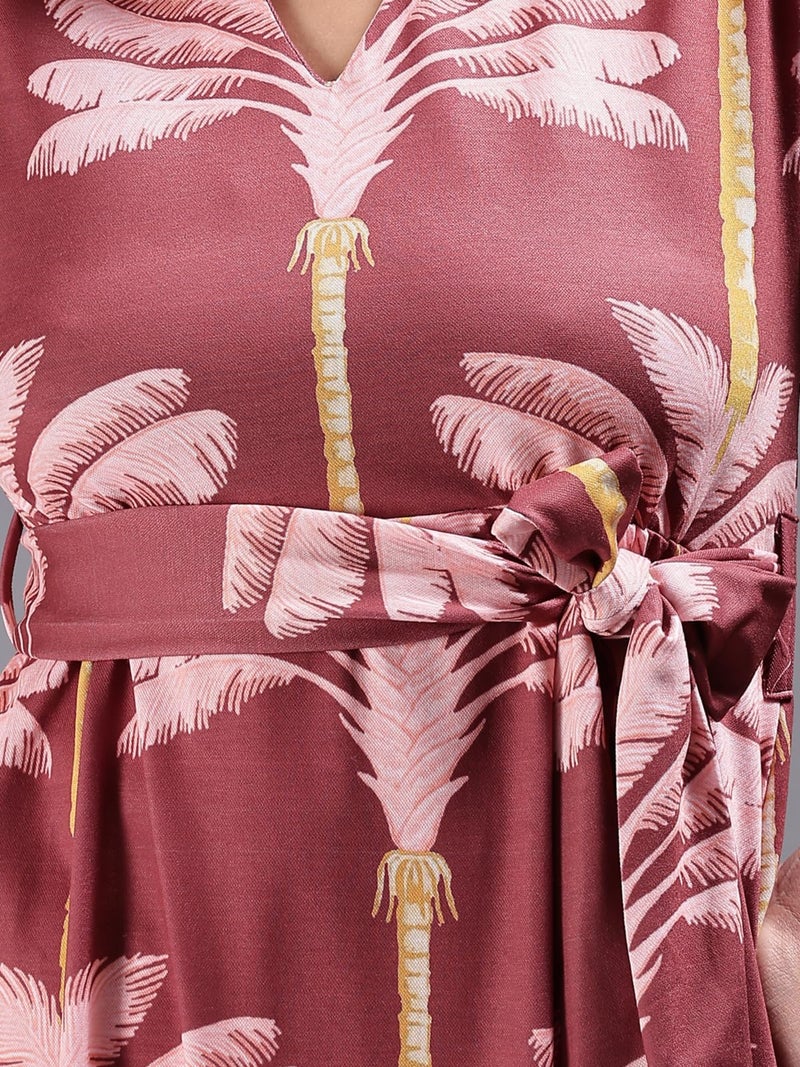 HELLCAT Girls V Neck Floral Printed Maroon Dress for 11-16 Years | Western A-Line Midi Dress for Girls | Stylish Half Sleeve Dress for Girls_Maroon_11-12 Years - Image 3