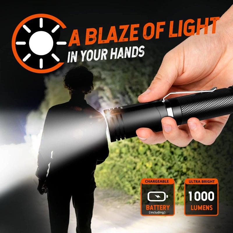 NICRON Flashlights,Rechargeable Magnetic Flashlight Super Bright 1000 lumens 6 Modes led Flashlight for Camping,Garage Work, 90Â°Twist EDC Pocket Tactical Flashlight IP65 Waterproof N9 - Image 2