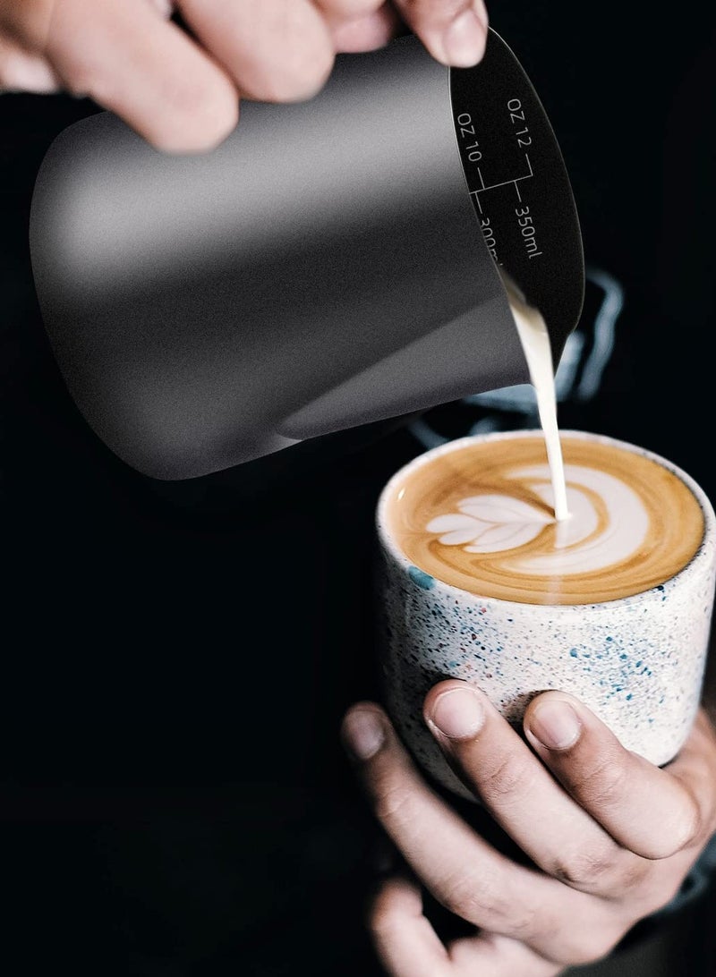12oz Milk Frother Cup with Clear Scale, 304 Stainless Steel Cappuccino Espresso Machine Accessories for Baristaetal Milk Frother Cup with Coffee Art Pen  - Image 4