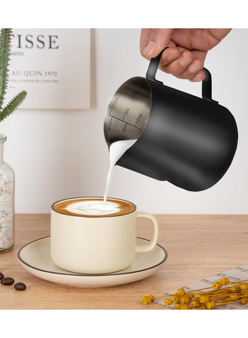 12oz Milk Frother Cup with Clear Scale, 304 Stainless Steel Cappuccino Espresso Machine Accessories for Baristaetal Milk Frother Cup with Coffee Art Pen  - Image 2