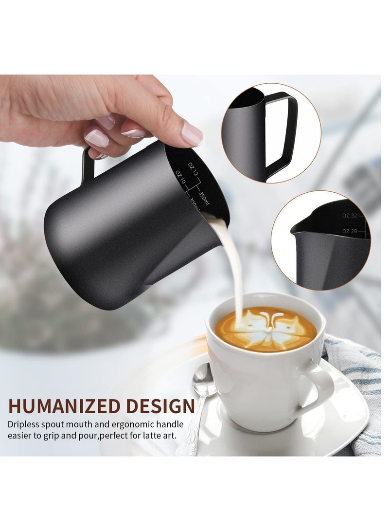 12oz Milk Frother Cup with Clear Scale, 304 Stainless Steel Cappuccino Espresso Machine Accessories for Baristaetal Milk Frother Cup with Coffee Art Pen  - Image 3