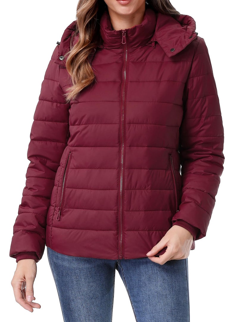 TDYPCI Women's Winter Coat Lightweight Waterproof Puffer Jacket - Quilted Short Down Coat for Women, Ultra Warm Winter Jacket with Hood - Image 3
