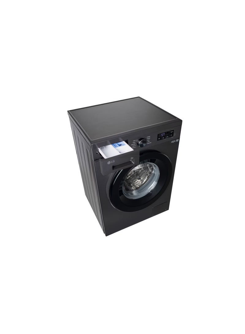 LG 8kg Front Load Washing Machine, 6 Motion Direct Drive, Smart Diagnosis LVF0800PBPC 8 kg LVF0800PBPC Stainless Steel, Black - Image 2