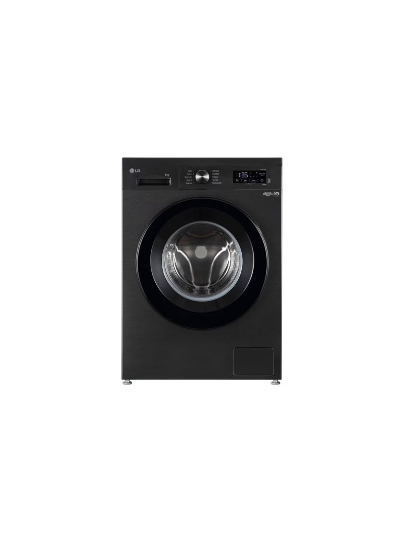 LG 8kg Front Load Washing Machine, 6 Motion Direct Drive, Smart Diagnosis LVF0800PBPC 8 kg LVF0800PBPC Stainless Steel, Black - Image 1