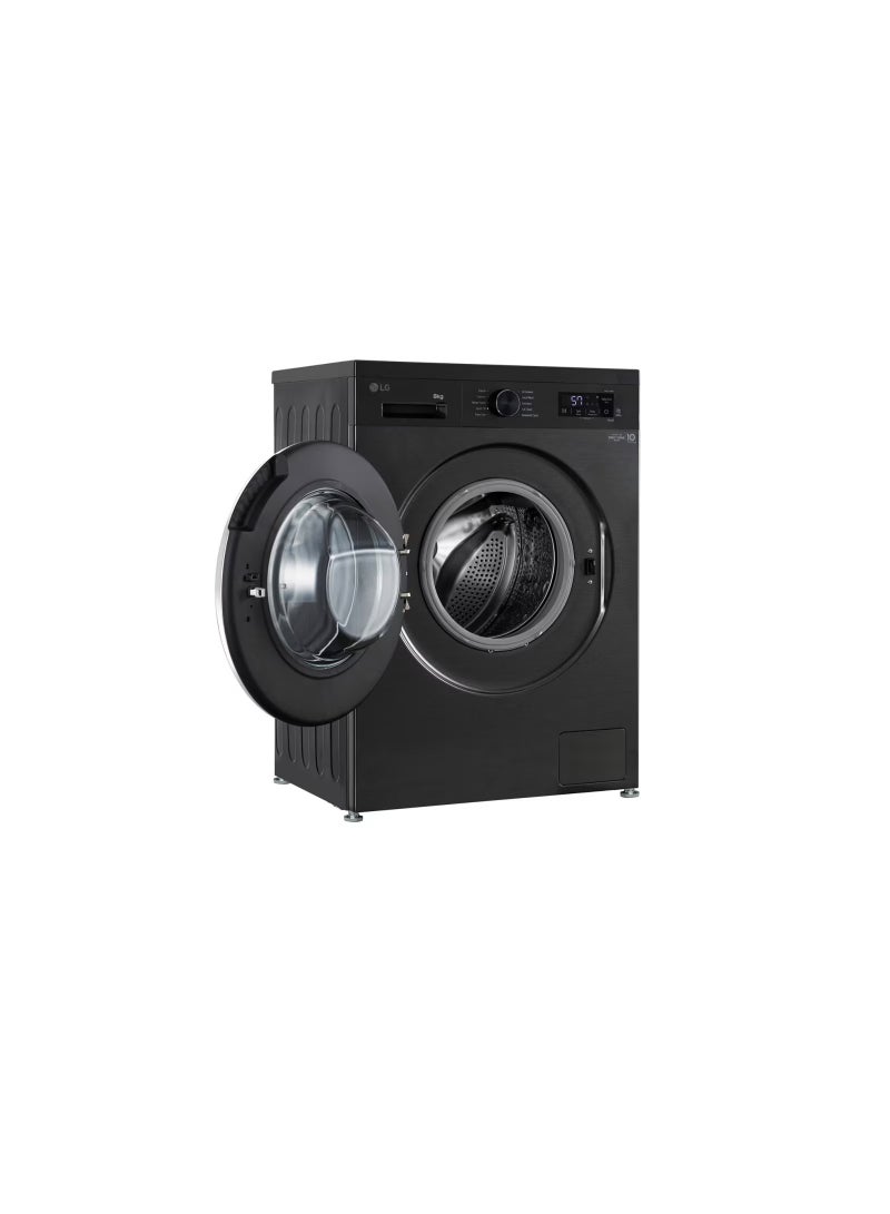 LG 8kg Front Load Washing Machine, 6 Motion Direct Drive, Smart Diagnosis LVF0800PBPC 8 kg LVF0800PBPC Stainless Steel, Black - Image 3