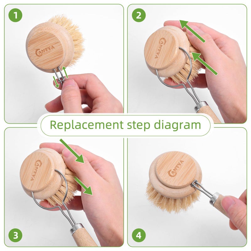 ANTYA Bamboo Scrub Brush with Handle - Soft Bristles, Non Toxic Dish Brush, Compostable & Biodegradable, Bamboo Dish Scrubber for Cookware, Bowls and Plates, Non-Stick Pans - Image 5