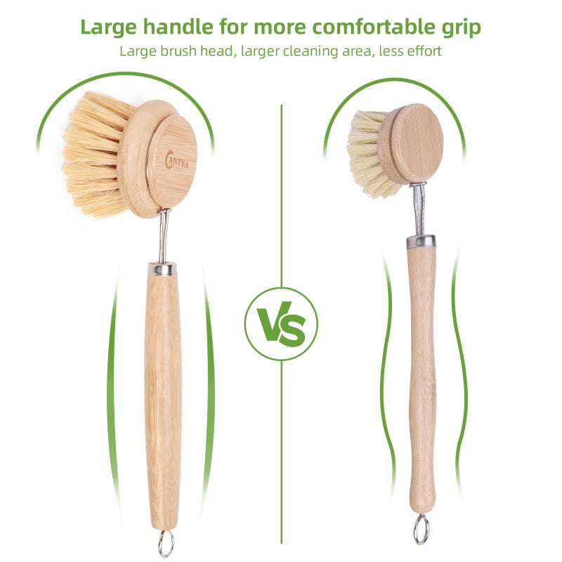 ANTYA Bamboo Scrub Brush with Handle - Soft Bristles, Non Toxic Dish Brush, Compostable & Biodegradable, Bamboo Dish Scrubber for Cookware, Bowls and Plates, Non-Stick Pans - Image 3