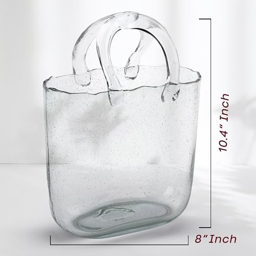 OLEEK Purse vases for Flowers (Handmade) Glass Bag vase -10 Inches- Blue for centerpieces & Fish Bowl - Handbag Unique Flower vase Decorative - Glass Handbag vases for Cute Room Decor - Image 3