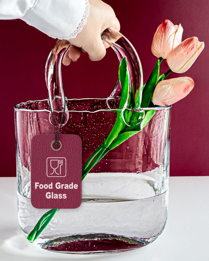 OLEEK Purse vases for Flowers (Handmade) Glass Bag vase -10 Inches- Blue for centerpieces & Fish Bowl - Handbag Unique Flower vase Decorative - Glass Handbag vases for Cute Room Decor - Image 1