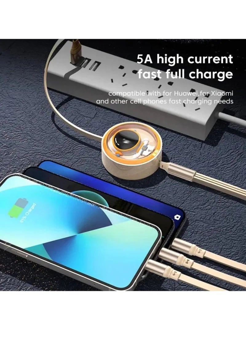 ProOne - 100W 5A USB & Type-C input ProOne PCC128R 3in1 Retractable Fast Charging Cable, Type-C, Lightning, Micro output Compatible with iPhone, Samsung, Huawei, Vivo .Ect - Image 1