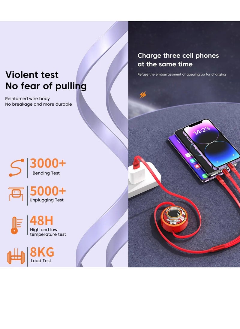 ProOne - 100W 5A USB & Type-C input ProOne PCC128R 3in1 Retractable Fast Charging Cable, Type-C, Lightning, Micro output Compatible with iPhone, Samsung, Huawei, Vivo .Ect - Image 1