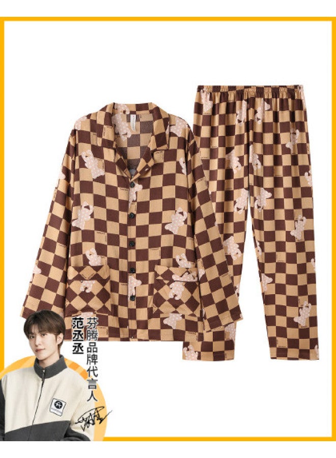 Fenton stylish Notched Collar Plaid Loungewear Set Men's Pajamas - Image 1