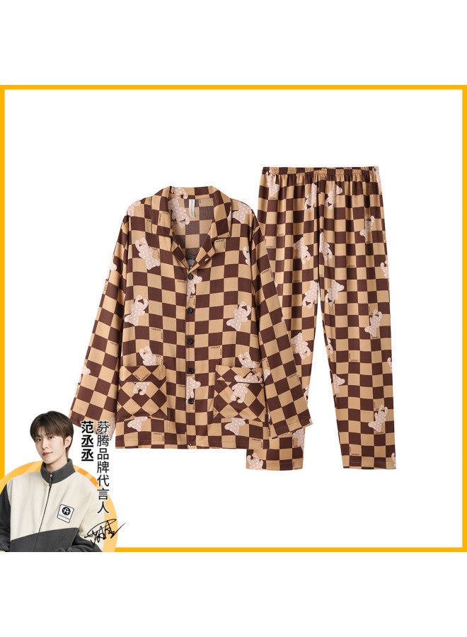 Fenton stylish Notched Collar Plaid Loungewear Set Men's Pajamas - Image 2