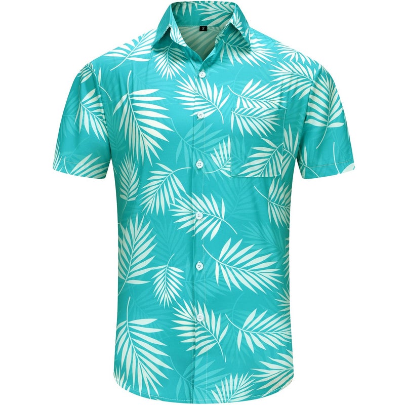 KYKU Mens Funny Hawaiian Shirt Beach Button Up Shirts Short Sleeve, Green, L - Image 4