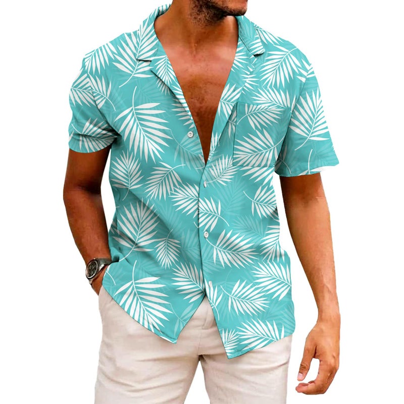 KYKU Mens Funny Hawaiian Shirt Beach Button Up Shirts Short Sleeve, Green, L - Image 1