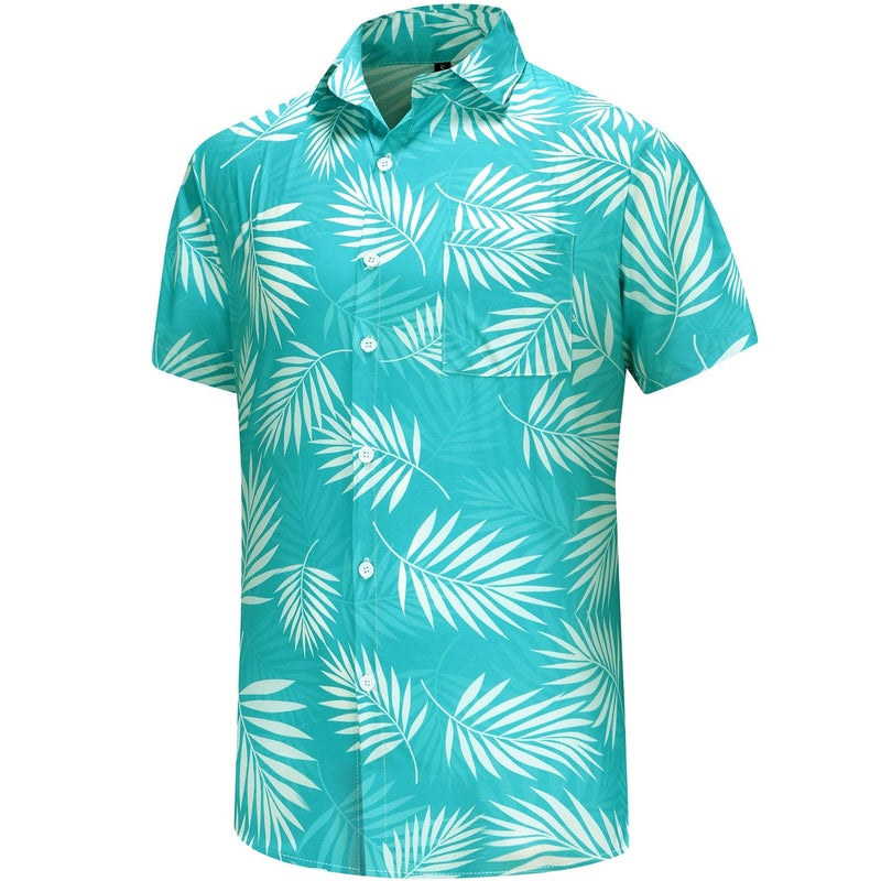 KYKU Mens Funny Hawaiian Shirt Beach Button Up Shirts Short Sleeve, Green, L - Image 3