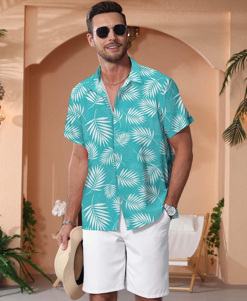KYKU Mens Funny Hawaiian Shirt Beach Button Up Shirts Short Sleeve, Green, L - Image 2