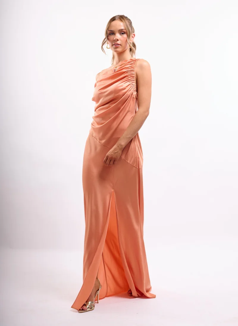 Faia FALLEN SHOULDER MAXI DRESS WITH SPLIT IN COPPER