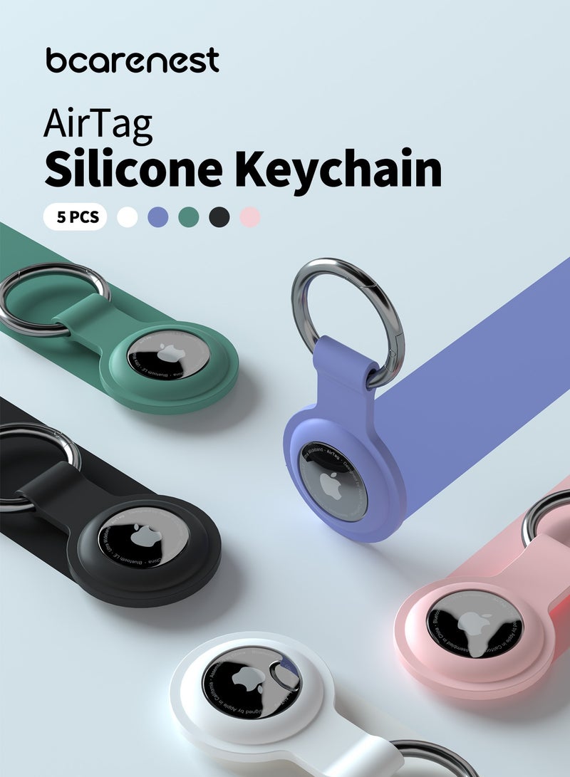 Bcarenest 5 PCS AirTag Silicone Keychain Case Set, 360° Full Protection Anti Scratch Anti Dust Cover with Portable Keychain - Image 2