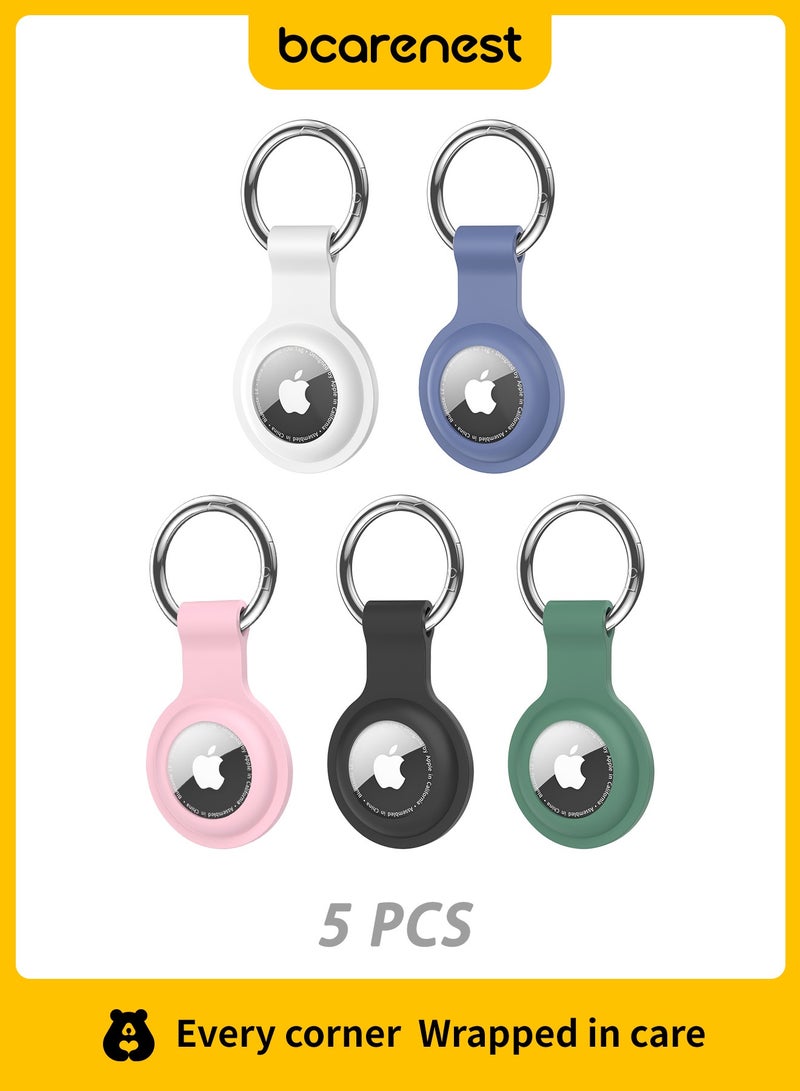 Bcarenest 5 PCS AirTag Silicone Keychain Case Set, 360° Full Protection Anti Scratch Anti Dust Cover with Portable Keychain - Image 1