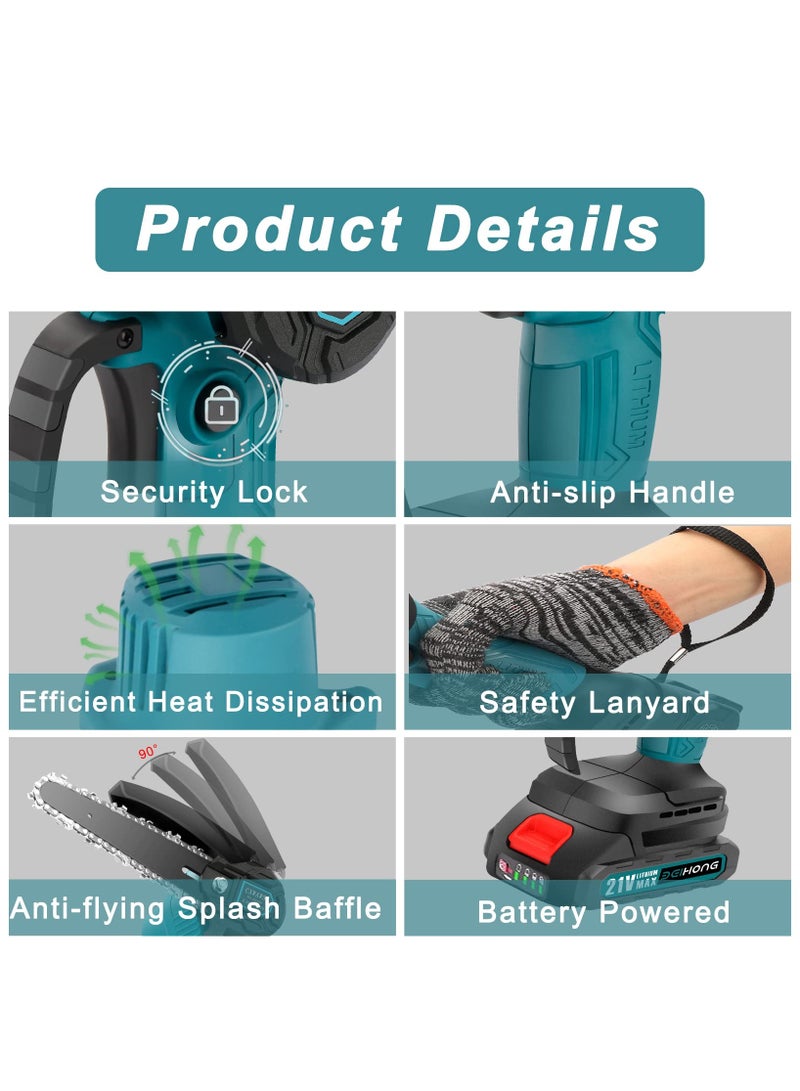 ASIV 6-Inch Electric Chainsaw - Portable Cordless Chainsaw with 2000mAh Battery, Includes 2 High-Capacity Batteries and 2 Chains, Ideal for Wood Cutting, Branch Pruning, and Gardening  - Image 4