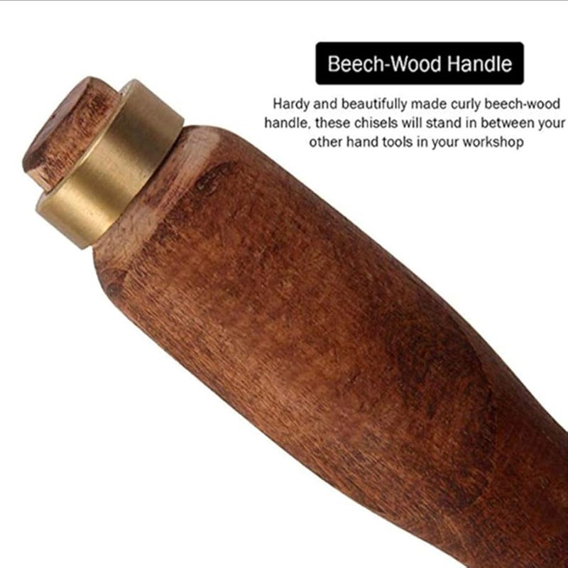 Premium Wood Chisel Set 2PCS Wooden Handle Chrome Manganese Blades Hammer End - Image 5