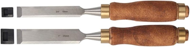 Premium Wood Chisel Set 2PCS Wooden Handle Chrome Manganese Blades Hammer End - Image 1
