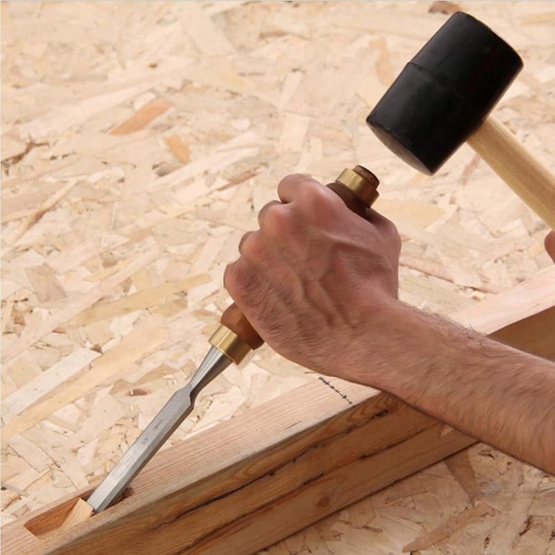 Premium Wood Chisel Set 2PCS Wooden Handle Chrome Manganese Blades Hammer End - Image 2