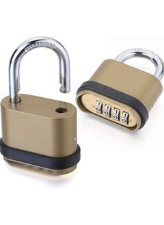 Generic 4 Digit Combination Lock, Heavy Duty Outdoor Security Keyless Locks Buckle Design Brass Finish Long Shackle Padlock, for Outdoor Use, Sheds, Locker, Gym, Gate, Mechanical Combination Lock  - Image 1
