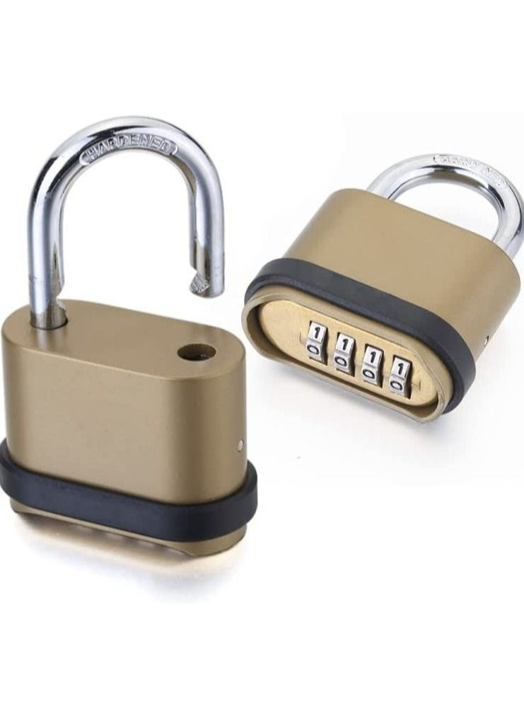 Generic - 4 Digit Combination Lock, Heavy Duty Outdoor Security Keyless Locks Buckle Design Brass Finish Long Shackle Padlock, for Outdoor Use, Sheds, Locker, Gym, Gate, Mechanical Combination Lock - Image 1