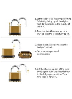Generic 4 Digit Combination Lock, Heavy Duty Outdoor Security Keyless Locks Buckle Design Brass Finish Long Shackle Padlock, for Outdoor Use, Sheds, Locker, Gym, Gate, Mechanical Combination Lock  - Image 4