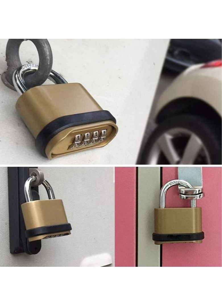 Generic - 4 Digit Combination Lock, Heavy Duty Outdoor Security Keyless Locks Buckle Design Brass Finish Long Shackle Padlock, for Outdoor Use, Sheds, Locker, Gym, Gate, Mechanical Combination Lock - Image 1