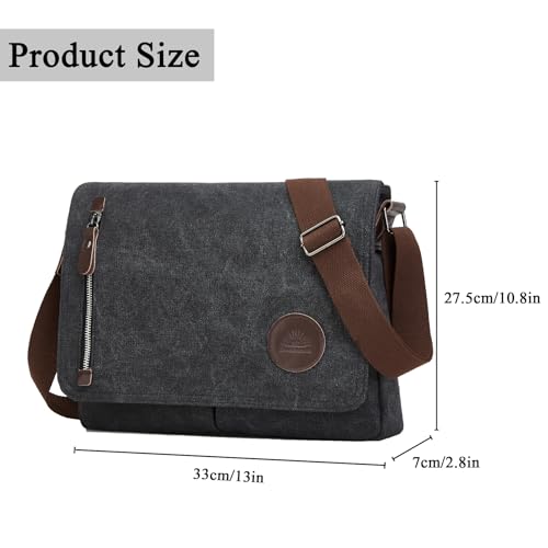 ZHIERNA Canvas Satchel Messenger Bag for Men Women, Vintage Shoulder Crossbody 13.3" Laptop Bag for Work Travel (Black) - Image 2