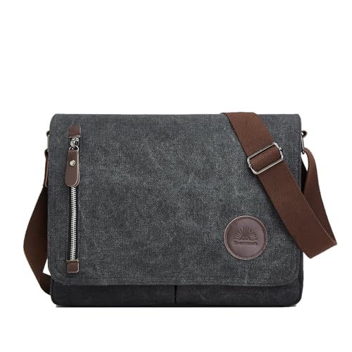 ZHIERNA Canvas Satchel Messenger Bag for Men Women, Vintage Shoulder Crossbody 13.3" Laptop Bag for Work Travel (Black) - Image 1