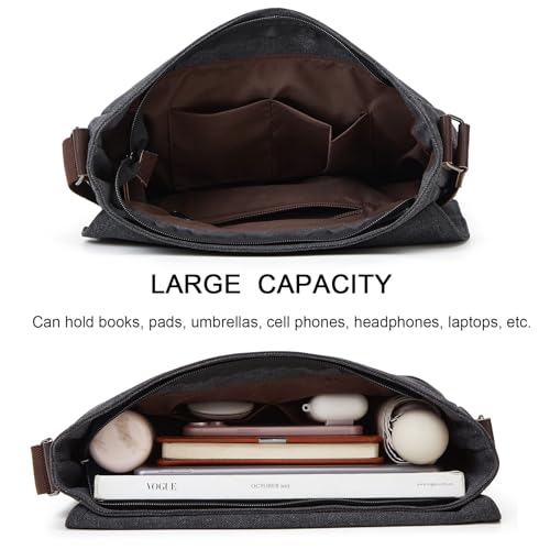 ZHIERNA Canvas Satchel Messenger Bag for Men Women, Vintage Shoulder Crossbody 13.3" Laptop Bag for Work Travel (Black) - Image 4