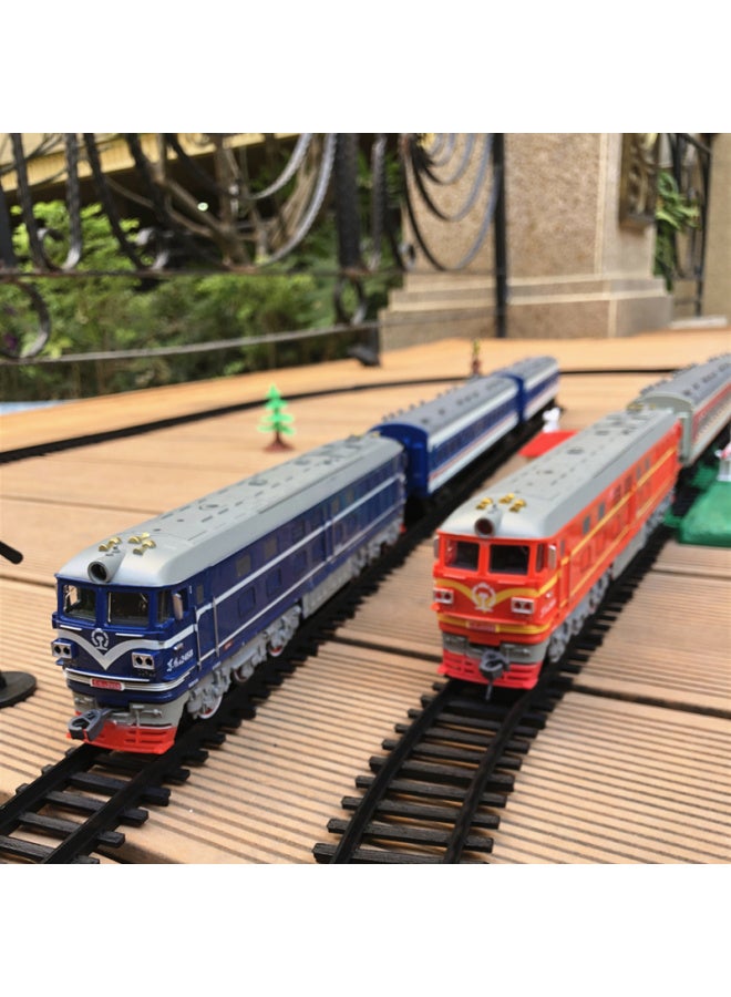 A18 Electric Green Leather Dongfeng 4B Internal Combustion Engine Train Track Luminous Carriage Toy High-speed Rail Train Suit Model-Color:Blue Cat Head + 4.8m Track + 2 Blue Passenger Car Without Lights-Scale:Ordinary Aa Battery - Image 3